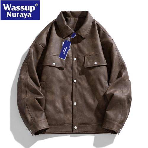 WASSUP Nuraya潮牌棕色美拉德皮衣外套男高級感痞帥機車美式夾克