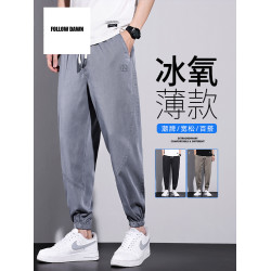 休閒褲男士夏季薄款萊賽爾冰絲涼感寬松運動束腳九分褲子