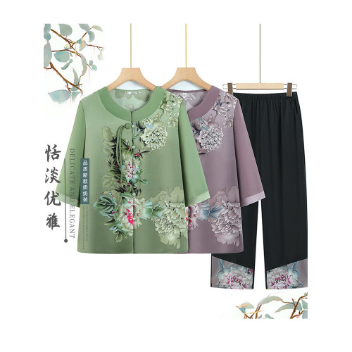 奶奶新中式套裝老年人春夏裝女媽媽中袖襯衫老太太衣服褲子兩件套