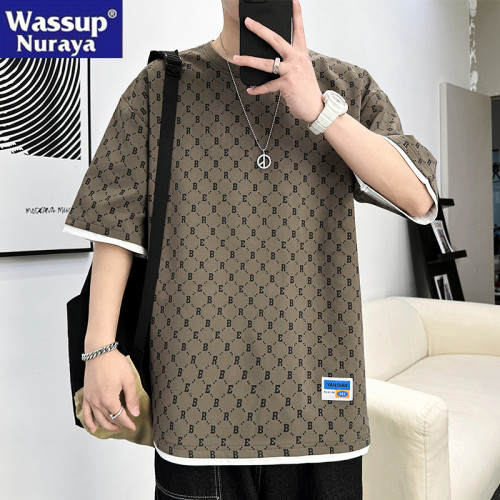 WASSUP NURAYA短恤T恤男士夏季潮牌百搭時尚帥氣寬松印花運動上衣