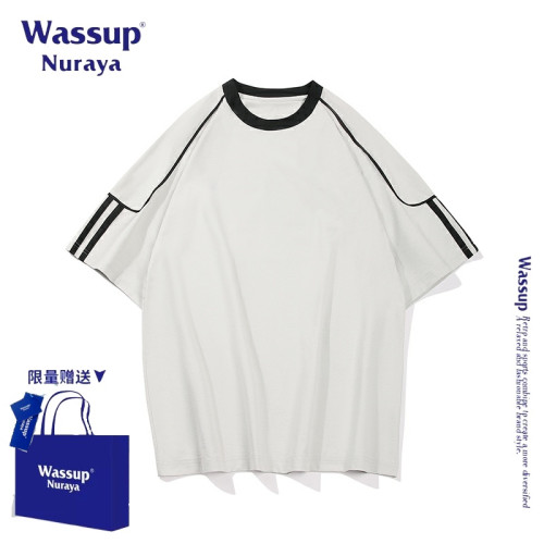 WASSUP NURAYA美式復古拼接撞色短袖T恤男女夏季新款潮牌寬松上衣