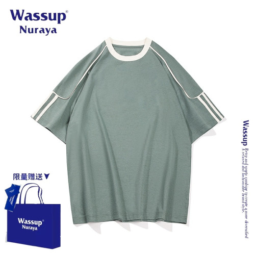 WASSUP NURAYA美式復古拼接撞色短袖T恤男女夏季新款潮牌寬松上衣