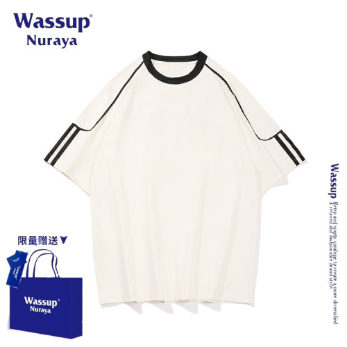 WASSUP NURAYA美式復古拼接撞色短袖T恤男女夏季新款潮牌寬松上衣