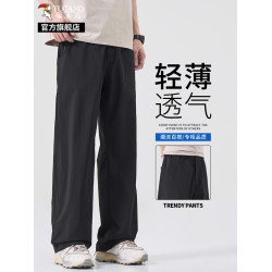 啄木鳥冰絲休閒褲子男士工裝褲夏季薄款2025新款寬松直筒運動褲K