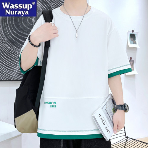 WASSUP NURAYA短袖t恤男夏季薄款潮牌2025新款假兩件冰絲感打底衫
