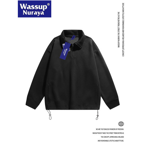WASSUP Nuraya潮牌拉鍊衛衣男純色秋冬繙領套頭上衣情侶長袖外套