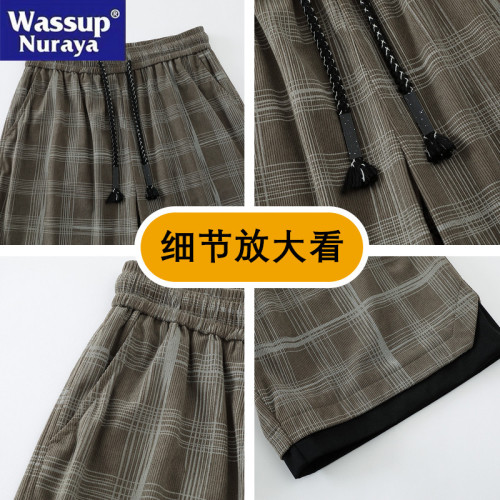 WASSUP Nuraya潮牌夏季冰絲薄休閒五分褲男條紋假兩件運動沙灘褲