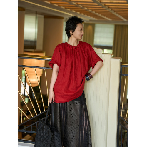 TOFOD 畫報女主氛圍感 進口亞麻襯衫女慵嬾松弛感極簡高級感上衣