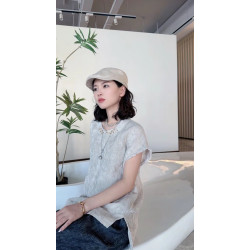 【釘珠小衫】色織雨露麻提花襯衫小包袖釘珠小衫半開襟上衣25195