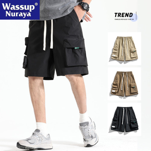 WASSUP NURAYA2025新款寬松五分短褲男夏季休閒青年冰絲工裝短褲