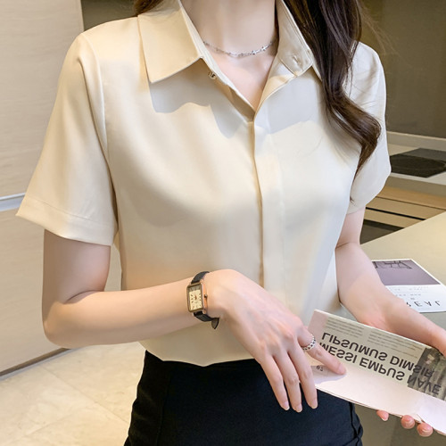 雪紡襯衫女短袖高級感2025夏季新款職業工作服黑色襯衣冰絲上衣