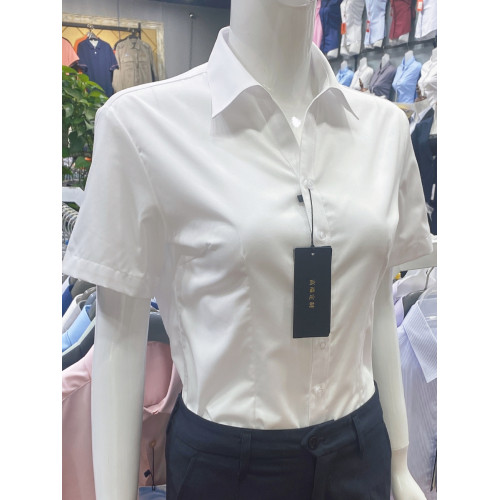 V領純棉短袖白襯衫女夏季修身高級液氨免燙全棉半袖面試工裝襯衣