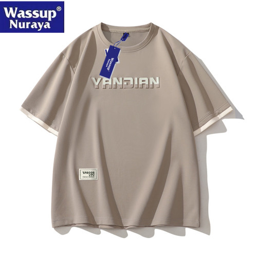 WASSUP Nuraya潮牌假兩件短袖T恤男夏季寬松圓領情侶半袖青年上衣