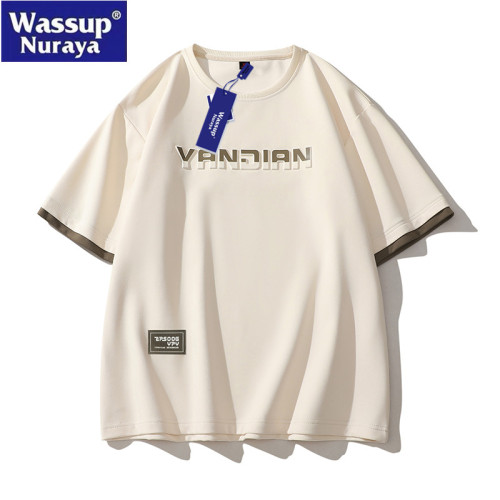 WASSUP Nuraya潮牌假兩件短袖T恤男夏季寬松圓領情侶半袖青年上衣