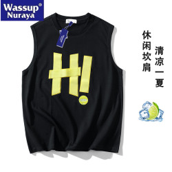 WASSUP Nuraya潮牌夏季休閒字母織帶冰絲背心男坎肩無袖運動透氣