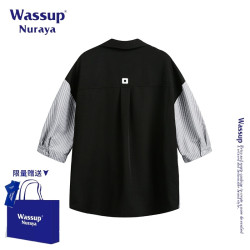 WASSUP NURAYA美式復古假兩件短袖襯衫男款新款夏季寬松襯衣外套