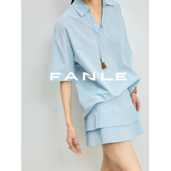FANLE STUDIOS夏季輕薄紙感松弛感減齡MIU風襯衫百褶裙時髦套裝