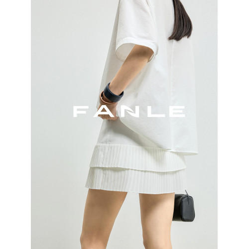 FANLE STUDIOS夏季輕薄紙感松弛感減齡MIU風襯衫百褶裙時髦套裝
