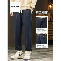 直筒休閒褲男士秋季新款針織運動寬鬆重磅衛褲百搭褲子潮