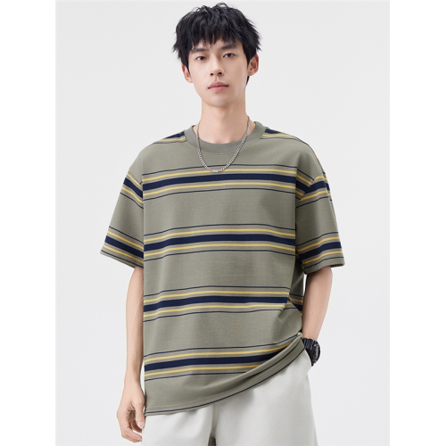 美式復古條紋短袖t恤男2025夏季潮牌寬松休閒情侶款上衣ins體恤