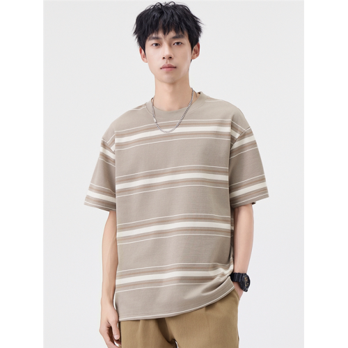 美式復古條紋短袖t恤男2025夏季潮牌寬松休閒情侶款上衣ins體恤