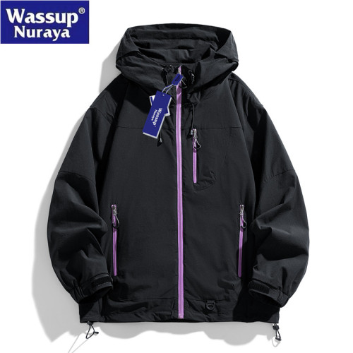 WASSUP Nuraya潮牌連帽春秋休閒寬鬆情侶青年夾克防水外套男上衣