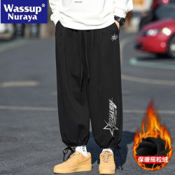 WASSUP NURAYA休閒褲男加絨加厚長褲潮牌束腳褲子青年百搭運動褲