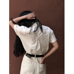 夏季款韓版復古短袖襯衫女寬松休閒設計感卷邊袖純棉洋氣時尚上衣