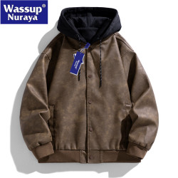 WASSUP Nuraya潮牌男外套秋季2024新款假兩件工裝夾克連帽沖鋒衣