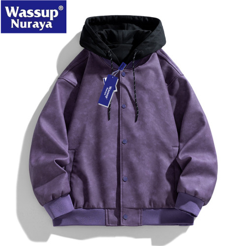WASSUP Nuraya潮牌男外套秋季2024新款假兩件工裝夾克連帽沖鋒衣
