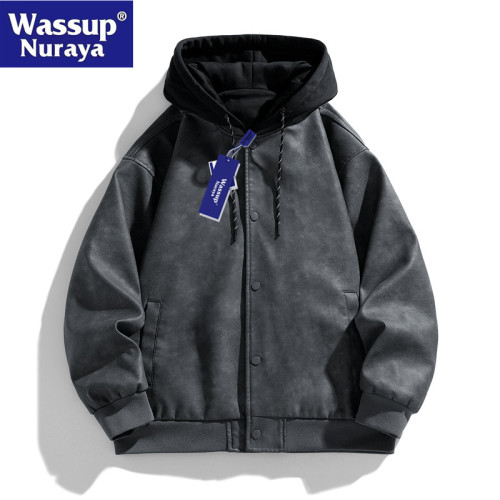 WASSUP Nuraya潮牌男外套秋季2024新款假兩件工裝夾克連帽沖鋒衣
