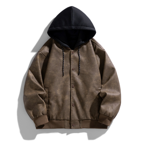 WASSUP Nuraya潮牌男外套秋季2024新款假兩件工裝夾克連帽沖鋒衣