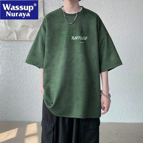 WASSUP NURAYA短袖男鹿皮絨圓領夏季潮牌青年情侶t恤圓領百搭T恤