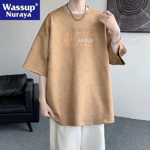 WASSUP NURAYA短袖男鹿皮絨圓領夏季潮牌青年情侶t恤圓領百搭T恤