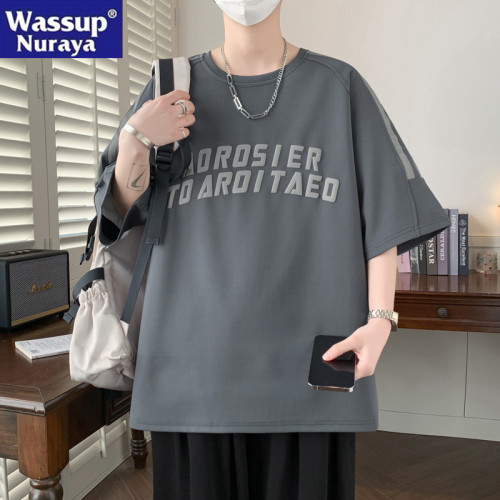 WASSUP NURAYA大碼條紋短袖T恤男寬松舒適休閒青年情侶學生半袖潮