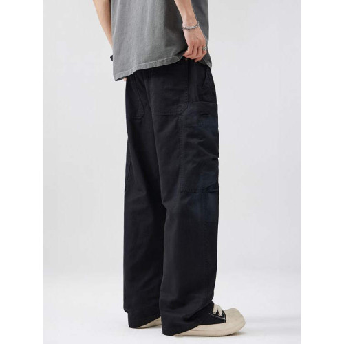 2025純棉工裝褲男紥染多口袋高級感痞帥彎刀濶腿休閒褲美式寬鬆