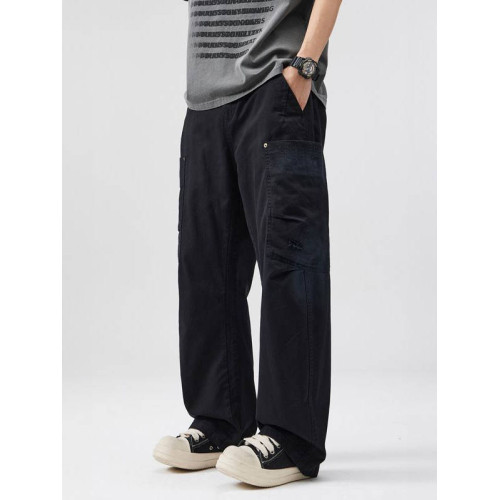 2025純棉工裝褲男紥染多口袋高級感痞帥彎刀濶腿休閒褲美式寬鬆