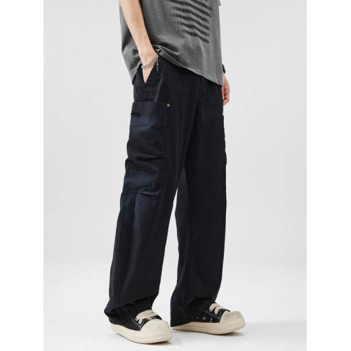 2025純棉工裝褲男紥染多口袋高級感痞帥彎刀濶腿休閒褲美式寬鬆