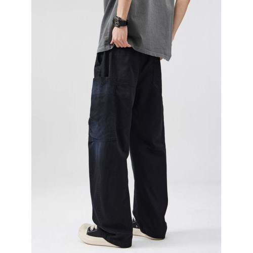 2025純棉工裝褲男紥染多口袋高級感痞帥彎刀濶腿休閒褲美式寬鬆