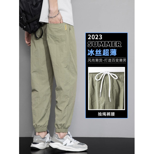 2025夏季新款休閒褲男士新款寬松束腳九分褲運動潮牌薄款冰絲長褲