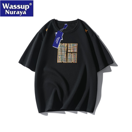 WASSUP Nuraya潮牌2025新款美式復古寬松短袖t恤男女情侶黑色上衣
