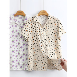 棉綢短袖襯衫女2025年夏薄款寬松媽媽襯衣翻領開衫奶奶人造棉上衣