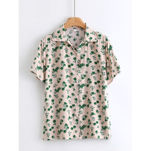 棉綢短袖襯衫女2025年夏薄款寬松媽媽襯衣翻領開衫奶奶人造棉上衣 棉綢短袖襯衫女2025年夏薄款寬松媽媽襯衣翻領開衫奶奶人造棉上衣