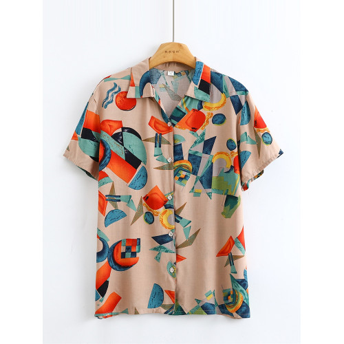 棉綢短袖襯衫女2025年夏薄款寬松媽媽襯衣翻領開衫奶奶人造棉上衣 棉綢短袖襯衫女2025年夏薄款寬松媽媽襯衣翻領開衫奶奶人造棉上衣