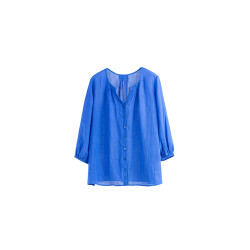 綻放388朵/【多巴胺】高支苧麻v領防曬小衫開門襟塔克七分袖襯衫
