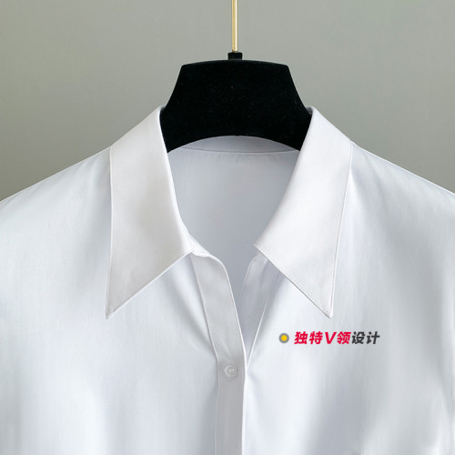 加大碼職業裝女襯衫短袖夏季通勤寬松工裝工作服V領白襯衣200斤