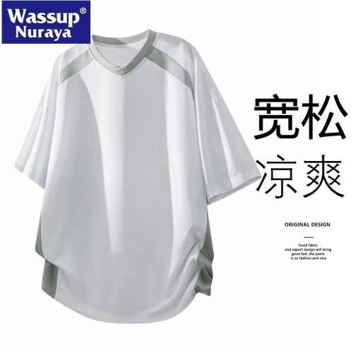WASSUP Nuraya潮牌V領短袖t恤男士夏季2025新款寬松運動休閒半袖