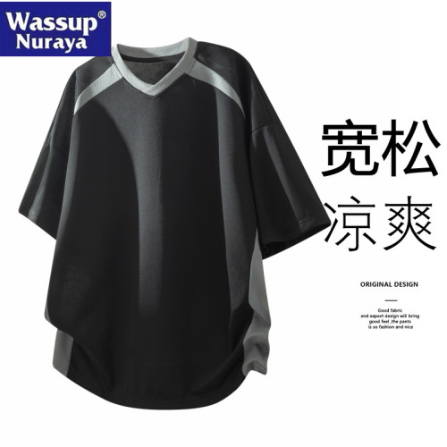 WASSUP Nuraya潮牌V領短袖t恤男士夏季2025新款寬松運動休閒半袖