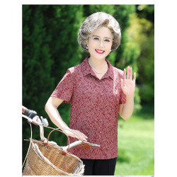 奶奶裝夏裝短袖襯衫女70嵗80媽媽太太上衣服90老年人夏季冰絲套裝