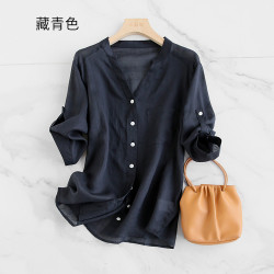 三伏天巨愛！苧麻七分/五分袖V領天絲襯衫夏季品牌高級上衣女夏